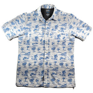 Croft & Barrow Quick Dry Shirt Mens Small Tropical Print White‎ Blue Fish